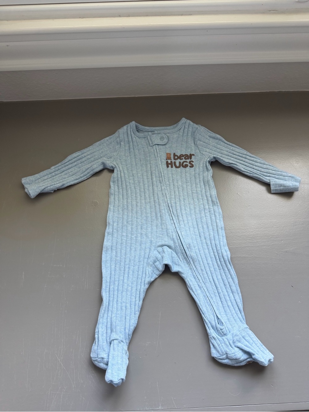Bear Hugs Light Blue Ribbed Footie One-Piece for Kids